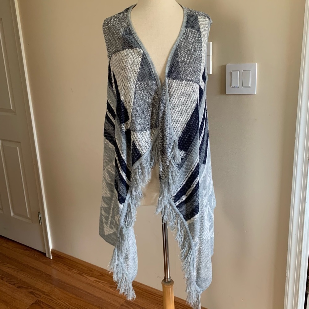 Blue gray Sleeveless Open Draped Vest M - Picture 12 of 14